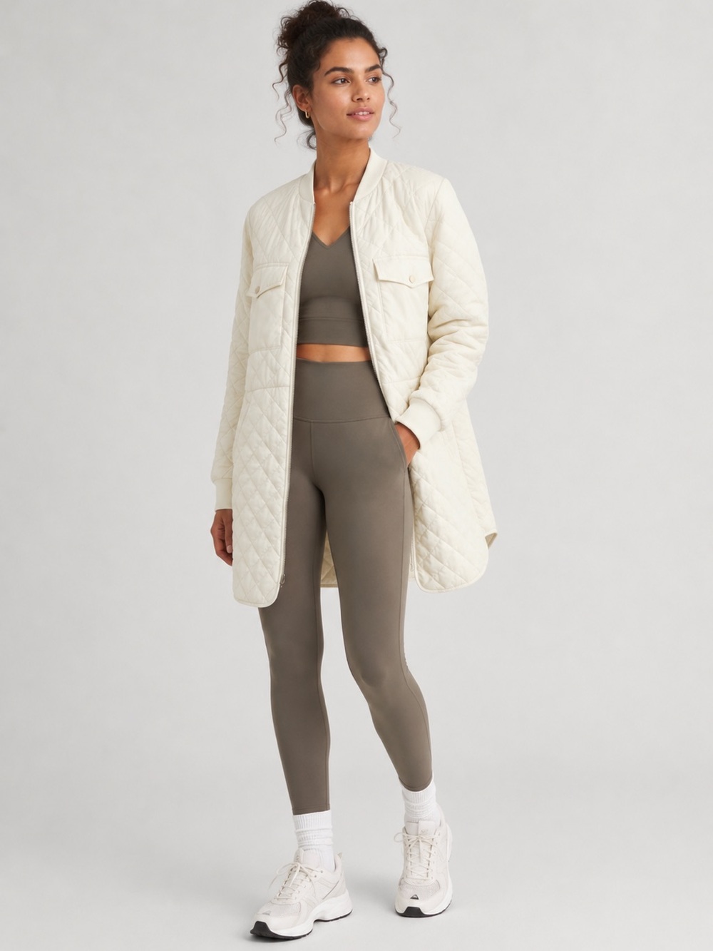 Zella Longline Quilted Patch Pocket Jacket White Size Medium